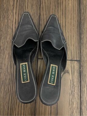 Cole Haan Black Leather Pointed-Toe Slip-On Mules